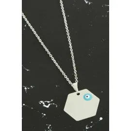 Altıgen İsim Yazılabilir Kolye-Gümüş Rengi