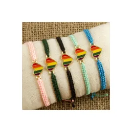Kalp Makrome Örgülü Bileklik-Renkli