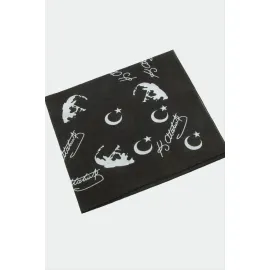 Ay Yıldız Atatürk Desenli Bandana 50X50-Siyah