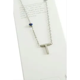 Gümüş Renkli Harfli Çelik Kolye-T