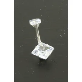 Kare Zirkon Taşlı Çelik Piercing 1 Adet-Gümüş Rengi