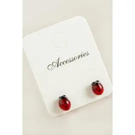 Uğur Böceği Cam Küpe-Kırmızı