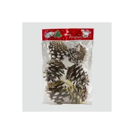 6lı Kozalak Yılbaşı Ağaç Süsü-Kahverengi