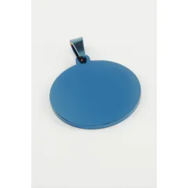 Yuvarlak İsim Yazılabilir Çelik Kolye Ucu 2,5 cm-Mavi