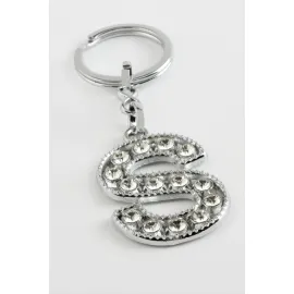 Gümüş Renkli Taşlı Harf Anahtarlık-S