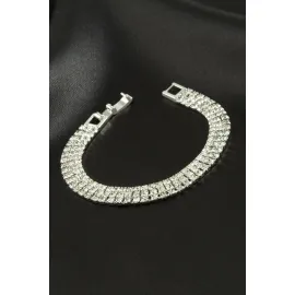 3 Sıra Taşlı Suyolu Bileklik-Gümüş Rengi