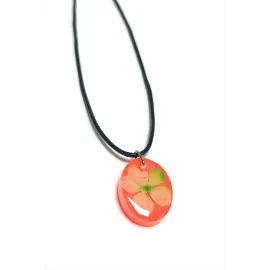 Kartopu Çiçeği Oval Epoksi Kolye-Turuncu