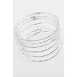 Çizgili Metal Halka Küpe 6 Adet-Gümüş Rengi