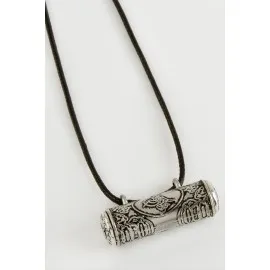 Boru Cevşen Deri Kordonlu Kolye-Gümüş Rengi