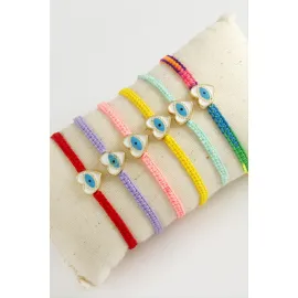 Kalp Göz Makrome Örgülü Bileklik-Renkli