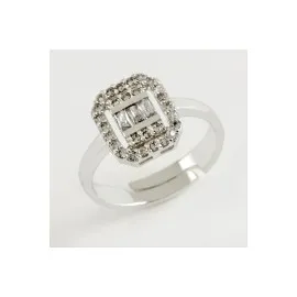 Kare Baget Taşlı Yüzük-Gümüş Rengi