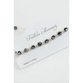 Küp Top Metal Kristal Bileklik-Antrasit