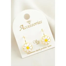 Papatya Mineli Klipsi Küpe-Sarı