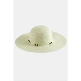 Boncuk Hasır Şapka-Krem