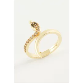 Yılan Zirkon Taşlı Yüzük-Gümüş Rengi