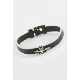 Çift Başlı Kartal Kaliteli Suni Deri Bileklik-Siyah