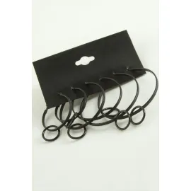 Noktalı İç İçe Metal Halka Küpe 6 Adet-Siyah