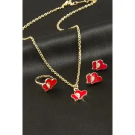 Kalp Mineli Set Kolye-Sarı