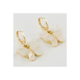 Kelebek Figürlü Polyester Küpe-Beyaz