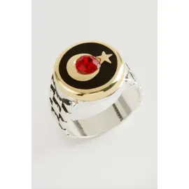 Ay Yıldız Metal Erkek Yüzük-Gümüş Rengi