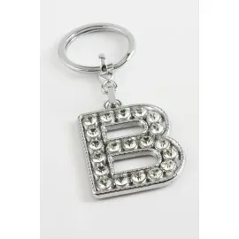 Gümüş Renkli Taşlı Harf Anahtarlık-B