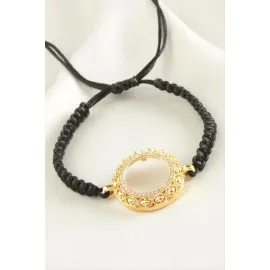 Çeyrek Altın Koyulabilir Makrome Örgülü Bileklik-Sarı