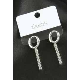Çubuk Zirkon Taşlı Küpe-Gümüş Rengi