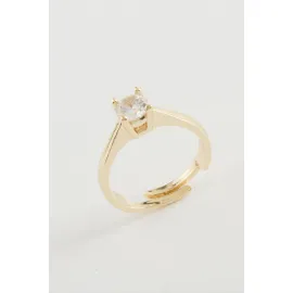 Zirkon Tek Taşlı Yüzük-Gümüş Rengi