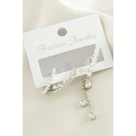 3 Adet İnci Zirkon Taşlı Küpe-Gümüş Rengi