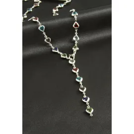 Kalp Zirkon Taşlı Y Kolye-Gümüş Rengi