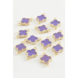 Çiçek Çift Kulplu Mineli Bileklik Ve Kolye Ucu Aparatı 1 Adet-Lila