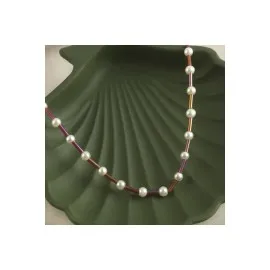 İnci Boncuk Kolye-Kırmızı