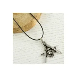 Kuru Kafa Metal Vinlex Deri Kolye-Gümüş Rengi