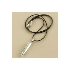 Mermi Metal Vinlex Deri Kolye-Gümüş Rengi