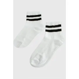 Çizgili Kolej Çorap 8X28-Beyaz