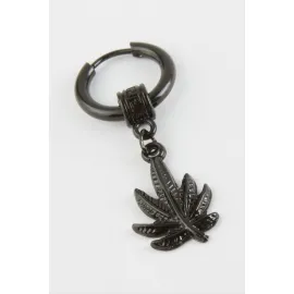 Yaprak Erkek Çelik Küpe-Siyah