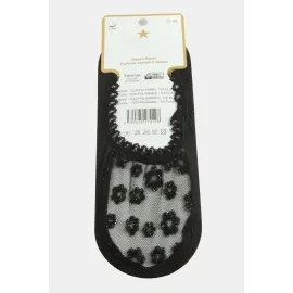 Çiçek Dantel Babet Çorap-Siyah