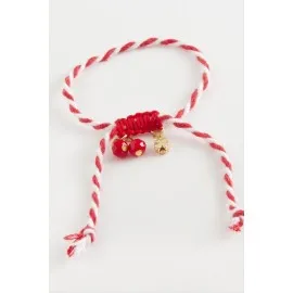 Yonca Kristal Marteniçka Makrome İp Bileklik-Kırmızı