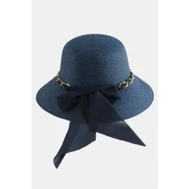 Fiyong Zincir Örgülü Hasır Şapka-Pudra Rengi