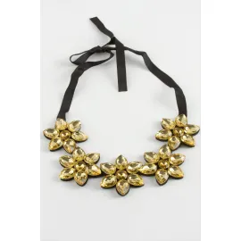 Çiçek Taşlı Yaka Kolye-Sarı