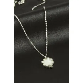 Yonca Sedef Lüks Çelik Kolye-Gümüş Rengi