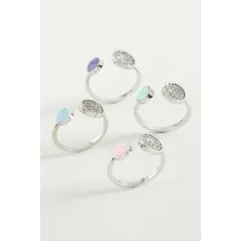 Yuvarlak Taşlı Mineli Eklem Yüzük-Gümüş Rengi