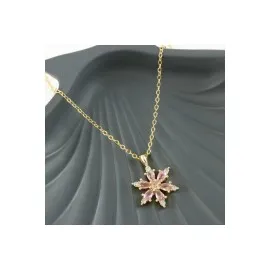 Lotus Zirkon Taşlı Yeni Sezon Kolye-Açık Pembe