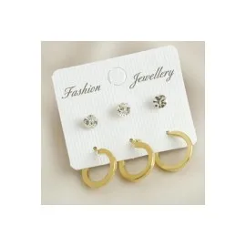 6 Adet Köşeli Taşlı Halka Küpe 1,5 Cm-Siyah