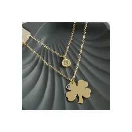 Yonca İsim Yazılabilir Boş Plaka İkili Kolye-Sarı