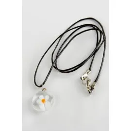 Papatya Cam Kolye-Siyah