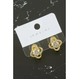 Çiçek Zirkon Taşlı Küpe-Sarı