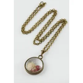 Karışık Renkli Çiçek Canlı Kolye-Antik