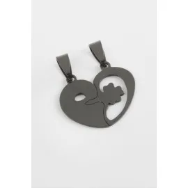 Kalp İsim Yazılabilir Çift Çelik Kolye Ucu 2,5 Cm-Siyah