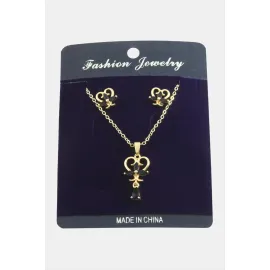 Kalp Zirkon Taşlı Set Kolye-Siyah